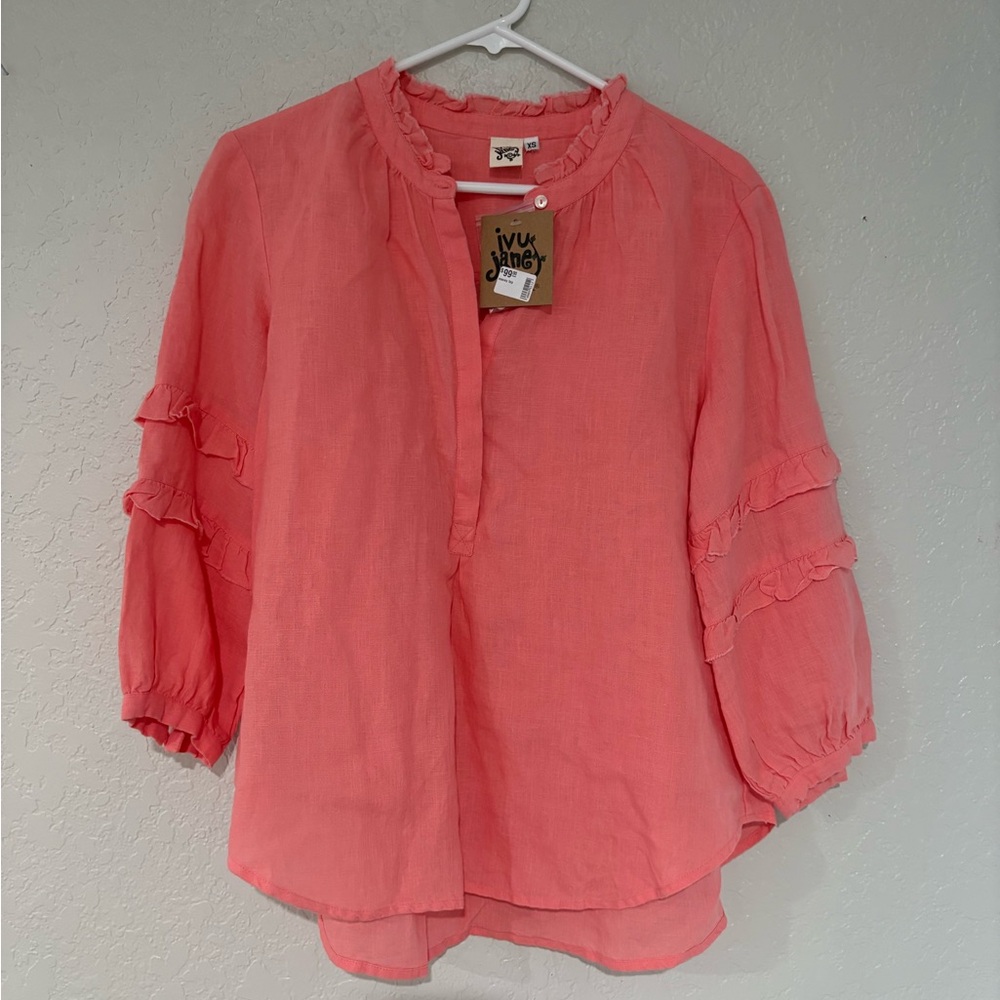 Ivy Jane Pink Ruffled ‘Macey’ 3/4 Sleeve Blouse